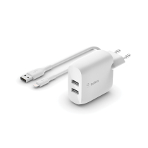 BELKIN Chargeur 24W + câble Lightning (2 USB-A) (Blanc)