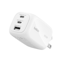 BELKIN Chargeur Secteur GaN 3 Ports 100W Avec Adaptateur Voyage (Blanc)